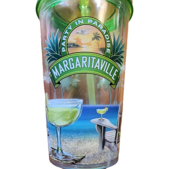 Margaritaville Party in Paradise Tumbler & Straw Colorful Beach Theme BPA free - Picture 1 of 12